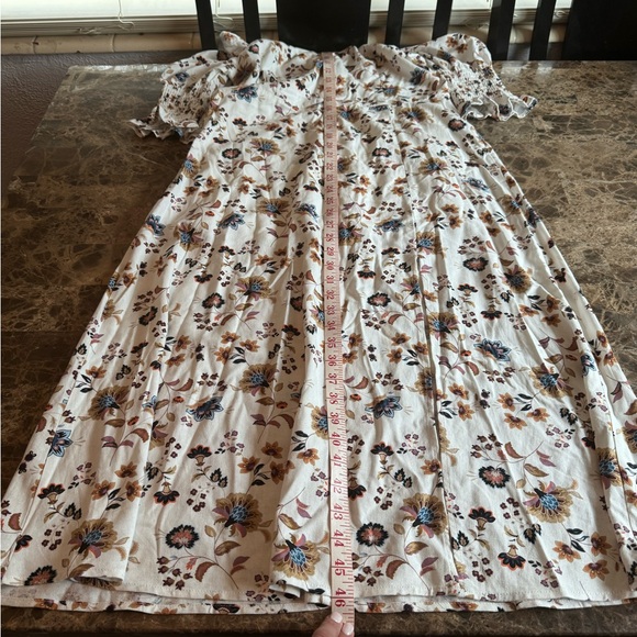 Francesca’s Vera Smocked Sleeve Paisley Dress Size L Linen Blend Cottagecore - Picture 4 of 13